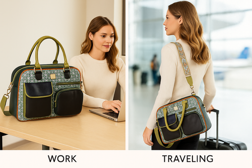Structured Multi-Pocket Olive Accent Handbag - Picture 3 of 3