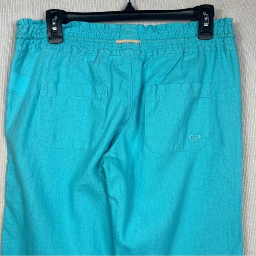 ROXY Oceanside Linen Blend Pants Size Medium Teal Boho Beach Relaxed - Picture 12 of 16