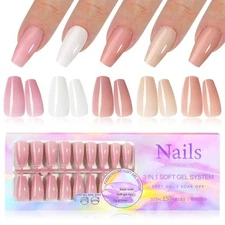 Coffin Press On Nails Long, Pre-colored Gel Press on Nails Coffin A-Long Coffin