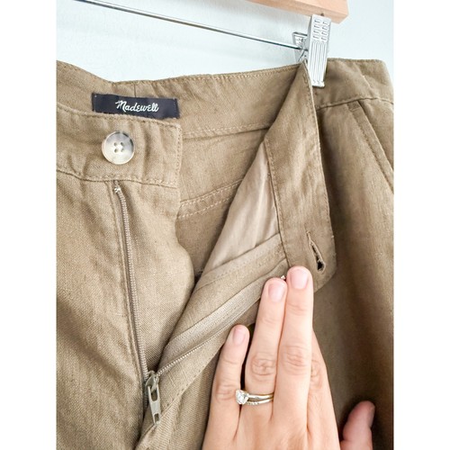 Madewell | NWT | Petite Zoe Relaxed Wide Pant 100% Linen safari khaki | Sz P12 - Picture 5 of 11