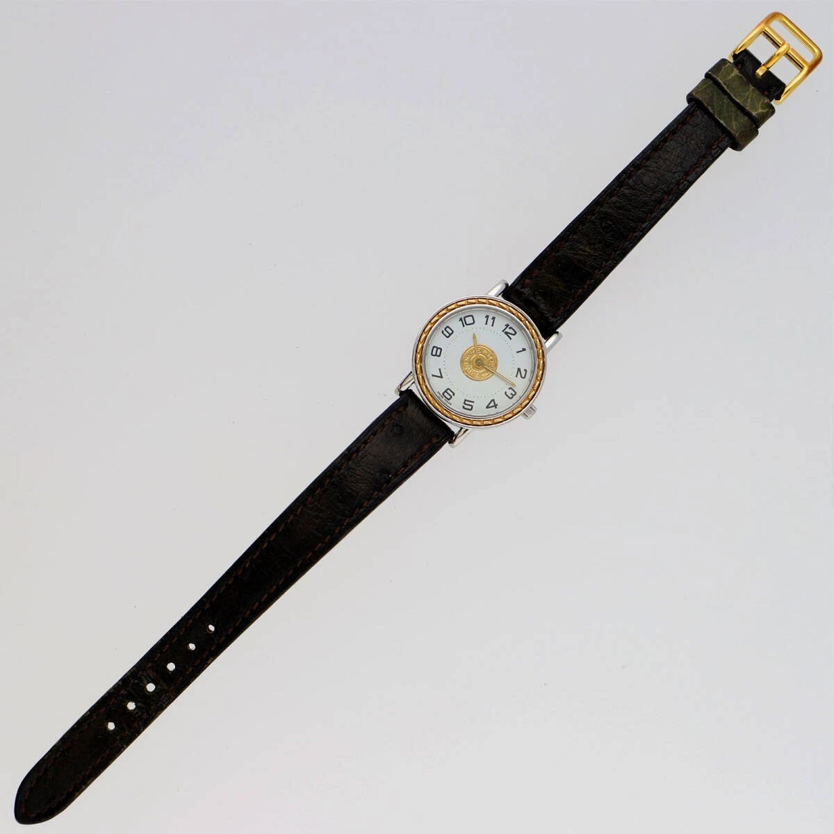 HERMÈS Orologio HERMES Serie SE4.220 Quadrante Bianco Acciaio Inox Pelle Quarzo Donna