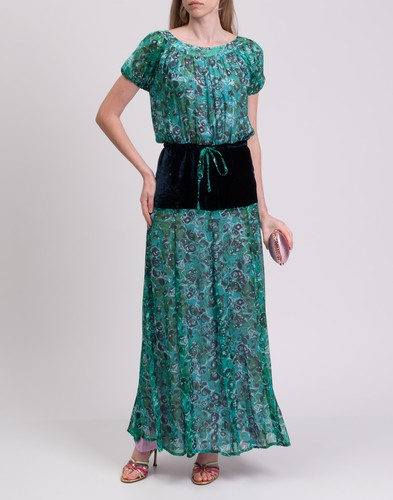 RRP€840 MIMI LIBERTE BY MICHEL KLEIN Silk Maxi Dress FR36 US4 UK8 S Velvet Waist - Picture 2 of 6