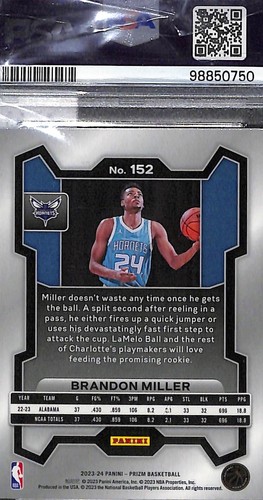 2023-24 Panini Prizm #152 Brandon Miller - PSA 6 *TedsCardShack* - Picture 2 of 2