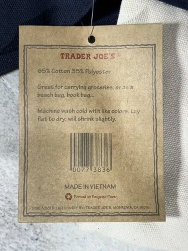 Trader Joe’s Bag Canvas Reusable Heavy Cotton Basic Style Shopping Navy Large - Picture 7 of 10