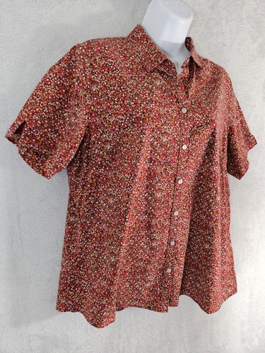 Eddie Bauer Shirt Womens XL Red Printed Stretch Wrinkle Resistant Button Up Top - Picture 7 of 15