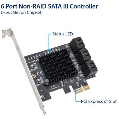 SYBA Multimedia 6 Port SATA III to PCIe 3.0 x1 Non-RAID Expansion Card - Picture 4 of 6