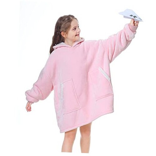 Blanket Hoodie, Wearable Sherpa Blanket Sweatshirt, Kids E( Pink/Kids Sherpa)