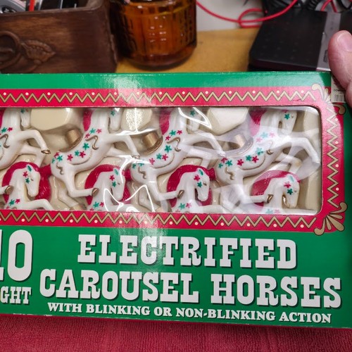 Vintage Weihnachtskarussell Pferd Pony Blasform Lichterkette Zirkus Neu im Karton - Bild 3 von 11