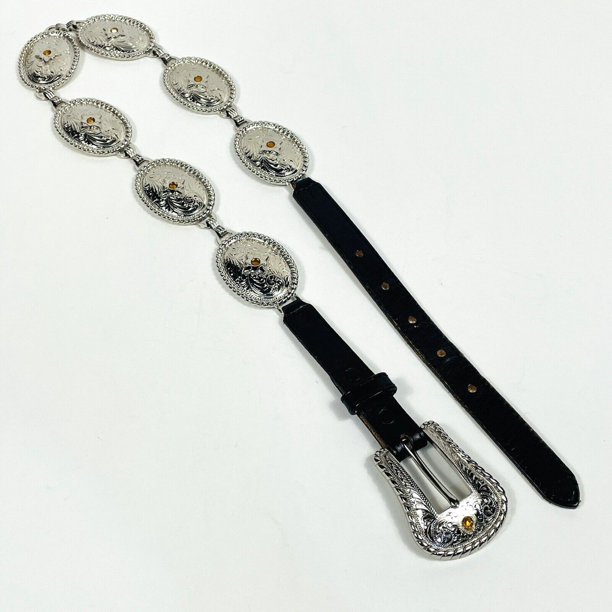 Justin Womens Belt Western Silver Concho White Leather 30 Cowboy Southwestern Justin Rodeo Western Womens 30 main image 4