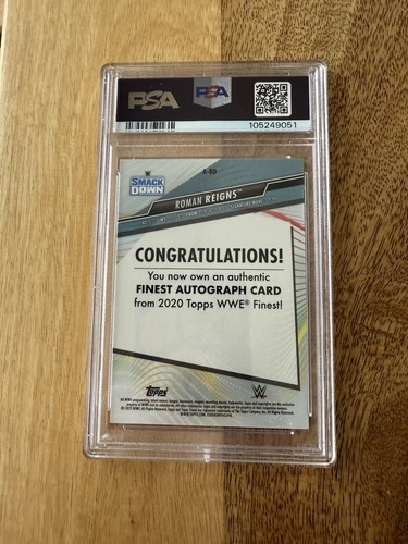 2020 Topps WWE Finest Roman Reigns Silver Refractor Auto PSA 10 - Picture 4 of 5