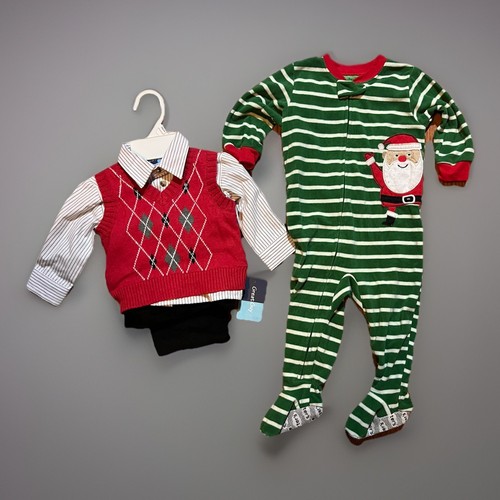 12 Monate Jungen Weihnachten 3-teiliges Outfit und 12 Monate Carters Fleece Schlafanzug