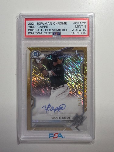 2021 Bowman Chrome Yiddi Cappe 1st Refractor Gold Shimmer /50 PSA 9 Auto 10 - Picture 1 of 2