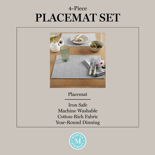 Honeycomb Modern Farmhouse Reversible Placemat 4-Pack Set, Grey, 13"x17.5" - Picture 5 of 7