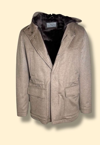 Corneliani 100% Wolle und Kunstfell innen Carcoat leise Luxus Kapuze taupe und - Bild 3 von 11