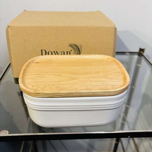 BEURRIER CÉRAMIQUE DOWAN AVEC COUVERCLE BLANC 6,5" x 4" x 3" NEUF AVEC BOITE - Photo 5/10