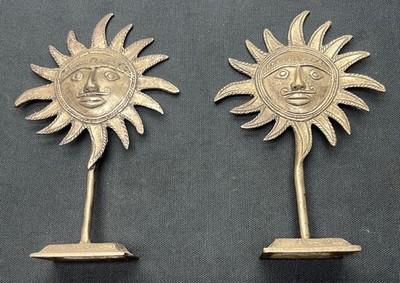 2 Beautiful Vintage Decorative Cast Bronze Sun Art Metal Standing Sculpture 6¾''