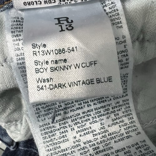 Jeans skinny ragazzo R13 con polsino taglia 26 invecchiato orlo grezzo blu scuro vintage - Foto 9 di 14