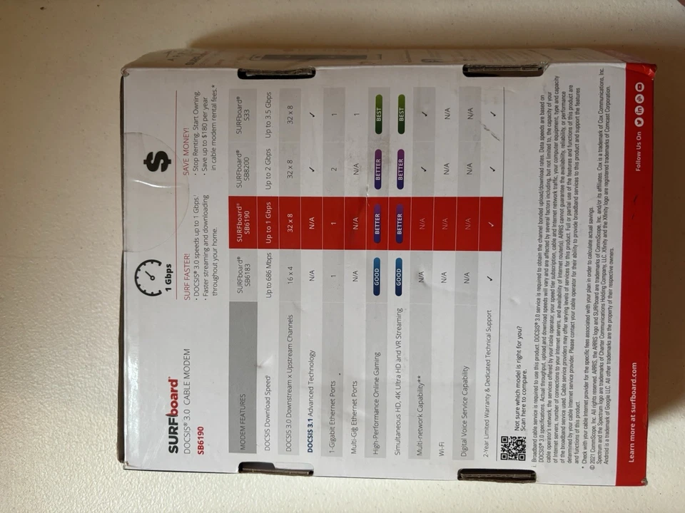ARRIS SURFboard DOCSIS 3.0 Cable Modem - SB6190 - Image 2 of 3