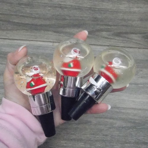 Christmas Santa Snow Globe Wine Bottle Topper Cork Savers Lighted Holiday Party - Picture 12 of 12