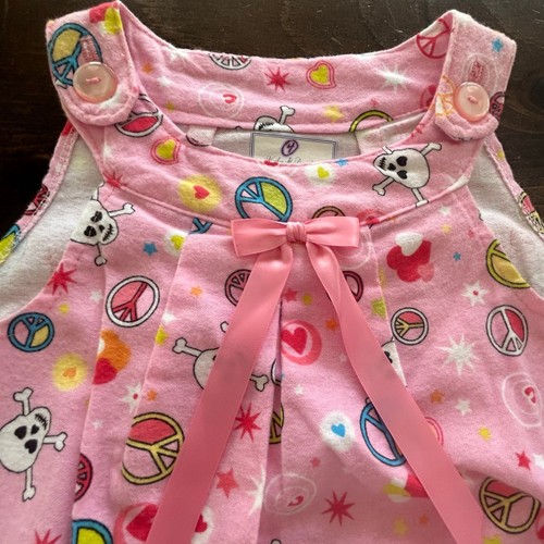 Pink Girls Handmade Mother & Daughter Dress Skulls Peace Sign Hearts Stars Sz 4 - Picture 2 of 4