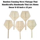 Handwoven Bamboo Fan Thai Traditional Leaf Pattern Handmade Cooling 9-10"  x 12