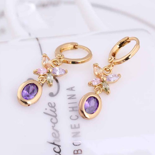 1Pair Women Purple Zircons Earrings Simple Hanging Ear Rings Ear Studs Jewelry - Picture 3 of 11