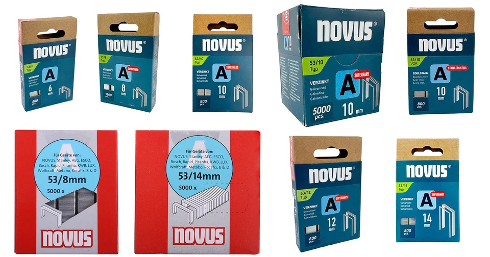 Tackerklammern Typ A 53 novus / 6 mm - 14 mm / Stahl superhart / 800 - 5.000 Stk