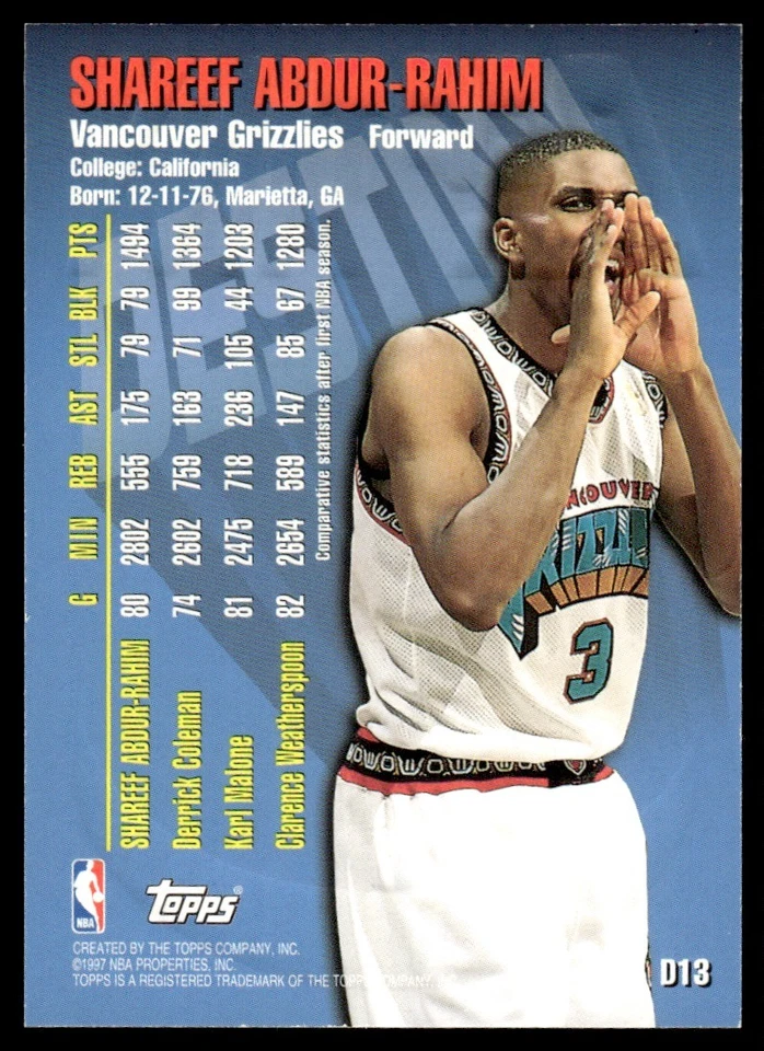 1997-98 TOPPS DESTINY Shareef Abdur-Rahim - Image 2 of 2