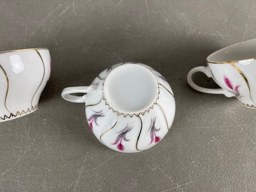 vintage Pink Wheat Scalloped China Snack Plate Saucer Cup Set Gold Swirl 8" - Picture 16 of 20