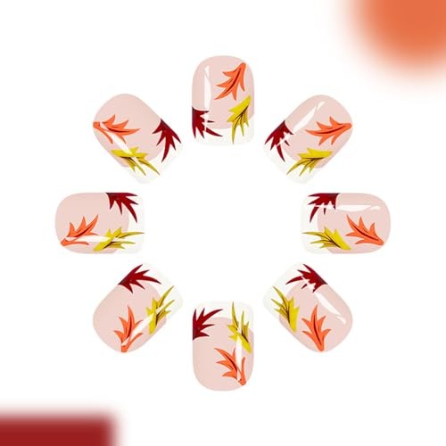 Fall French Tip Press on Nails Short Square Thanksgiving Fall Fake Nails 1730 - Bild 4 von 6