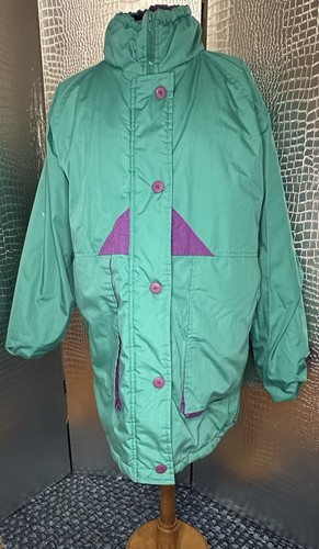 Haband Vintage 90s Green Teal and Purple Snow Jacket Coat Parka Size Large - Picture 3 of 13