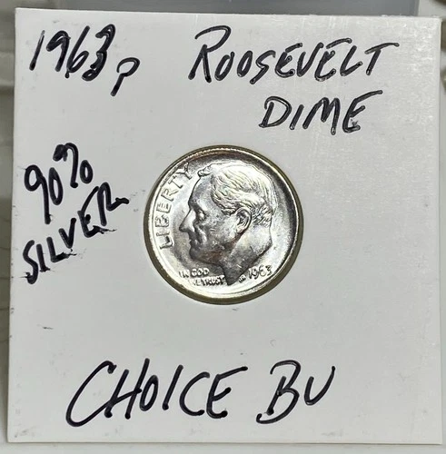 1963 P Roosevelt Dime CHOICE BU ! Great Luster - Free Shipping!