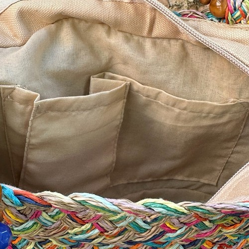 Vintage Cappelli Colorful Straw Raffia Tote With Beaded And Woven Shoulder Strap - Picture 11 of 13