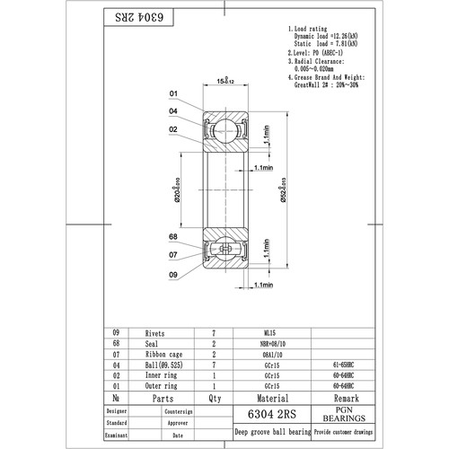 (200) 6304-2RS Premium Rubber Seal Ball Bearing C3 EMQ, 20x52x15 6304 2RS 6304rs - Picture 2 of 11
