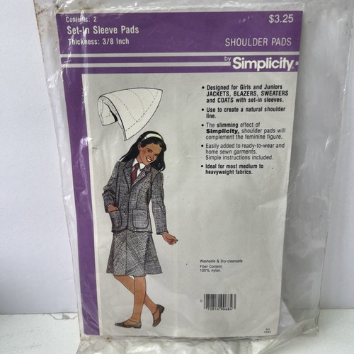 Simplicity Set-In Sleeve Shoulder Pads 2 Pads Thickness 3/8 In Vintage Unopened - Picture 6 of 6