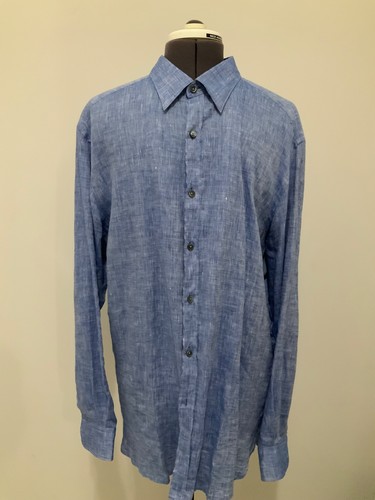 AUTHENTIC ERMENEGILDO ZEGNA MENS BLUE LINEN SPREAD COLLAR SHIRT SZ XL NEW - Bild 2 von 17