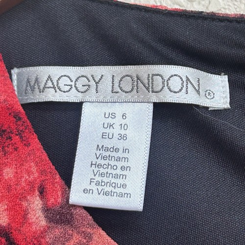 Vestido Vaina MAGGY LONDON 6 Estampado Floral Espejo Rojo Negro - Imagen 3 de 6