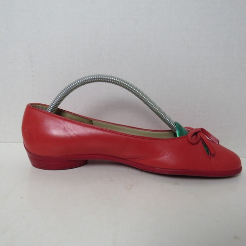 Salvatore Ferragamo Red Leather Ballet Flats Bow Design Size 7.5 B Made in Italy - Picture 7 of 12