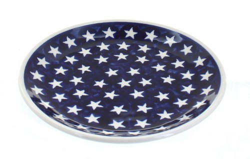 Assiette à dessert étoiles poterie polonaise rose bleue