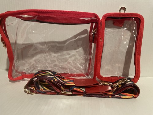 Clear Bags w/ Red Trim For Stadiums, Concerts, Sporting Events - Purse, Phone - Picture 1 of 3