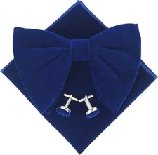 Mens Pre-Tied Oversized Bow Tie Tuxedo Velvet Bowtie Cufflinks Hankie Combo S...