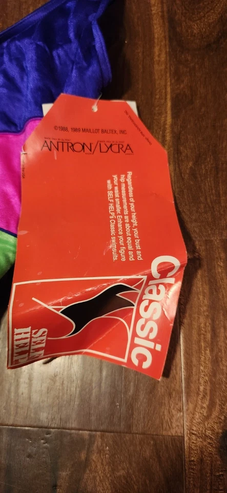 Traje de baño vintage 1989 nuevo con etiquetas púrpura rosa azul verde talla 14 ver medida (C5) Foto 4 de 4