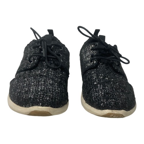 Del Rey Toms Sneakers Women’s Size 6.5 Textured Tie Woven Fabric Black Silver - Picture 3 of 9