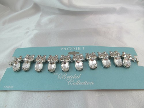 NWT MONET BRIDAL COLLECTION SILVER & CLEAR RHINESTONE CHOKER NECKLACE, Stunning - Picture 6 of 8