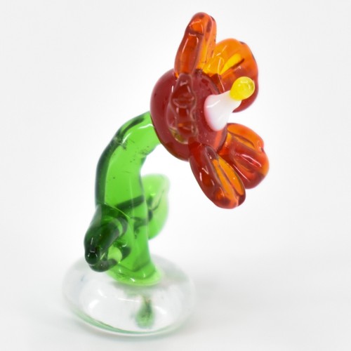 Handmade Red Stemmed Flower Tiny Miniature Micro Mini Lampworking Glass Figurine - Imagen 4 de 5