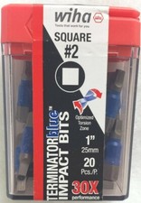 Wiha TerminatorBlue Square/Robertson #2 1/4-in x 1-in Impact Driver Bits 20 Pack