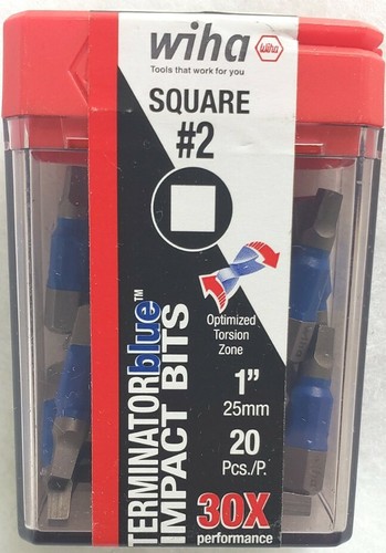 Wiha TerminatorBlue Square/Robertson #2 1/4-in x 1-in Impact Driver Bits 20 Pack - Picture 1 of 6