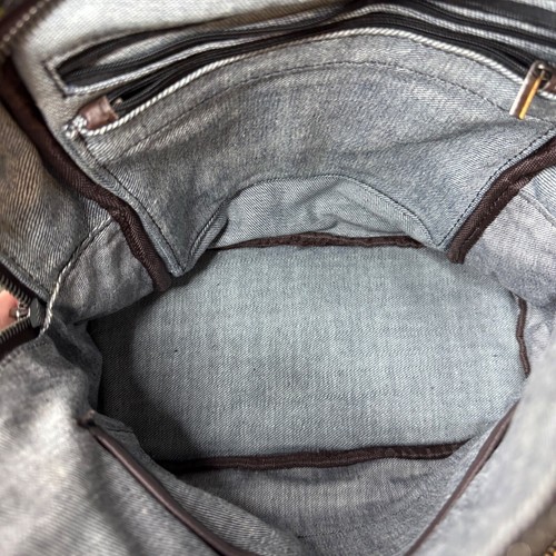 Ohja Wax Embossed Leather Travel Backpack by Wolph Lightweight Silver Brown - Picture 11 of 12