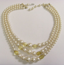 1940S-50S VINTAGE HONG KONG FAUX PEARLS TRIPLET STRANDS NECKLACE FV1483