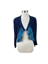 Citron Santa Monica Blue Crop Ruffle 100% Silk Gauze Open Jacket Size M